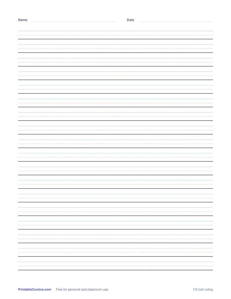 Blank handwriting paper, 1/2 inch preview