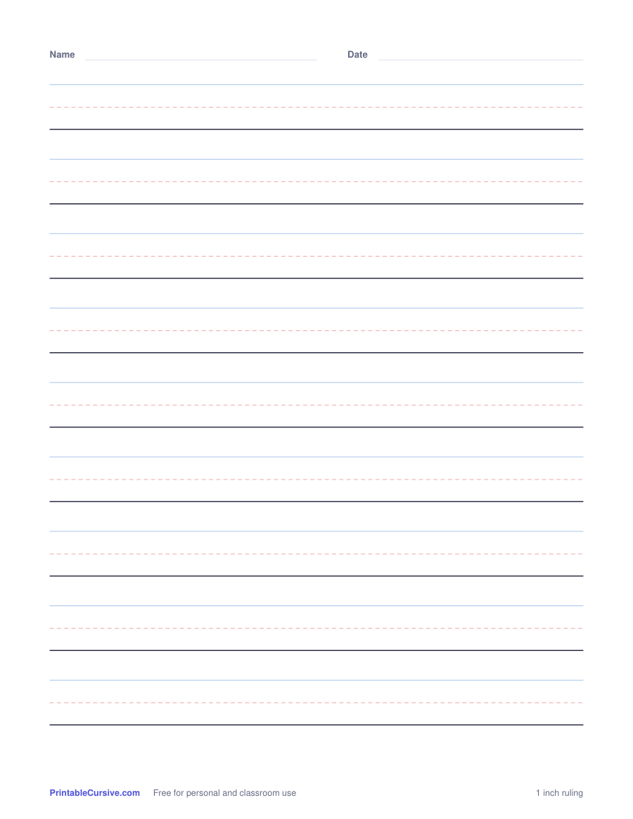 Preview of the 1 inch handwriting paper worksheet