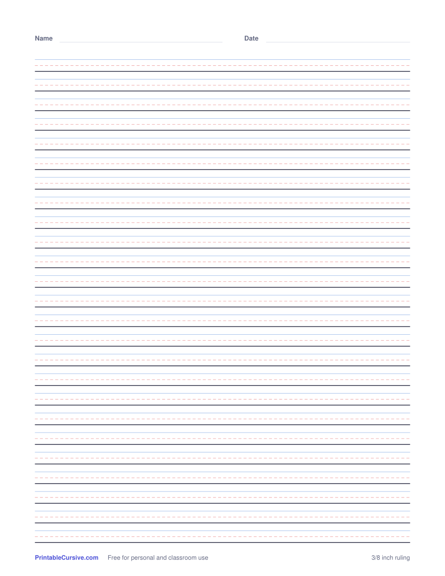 Preview of the 3/8 inch handwriting paper worksheet