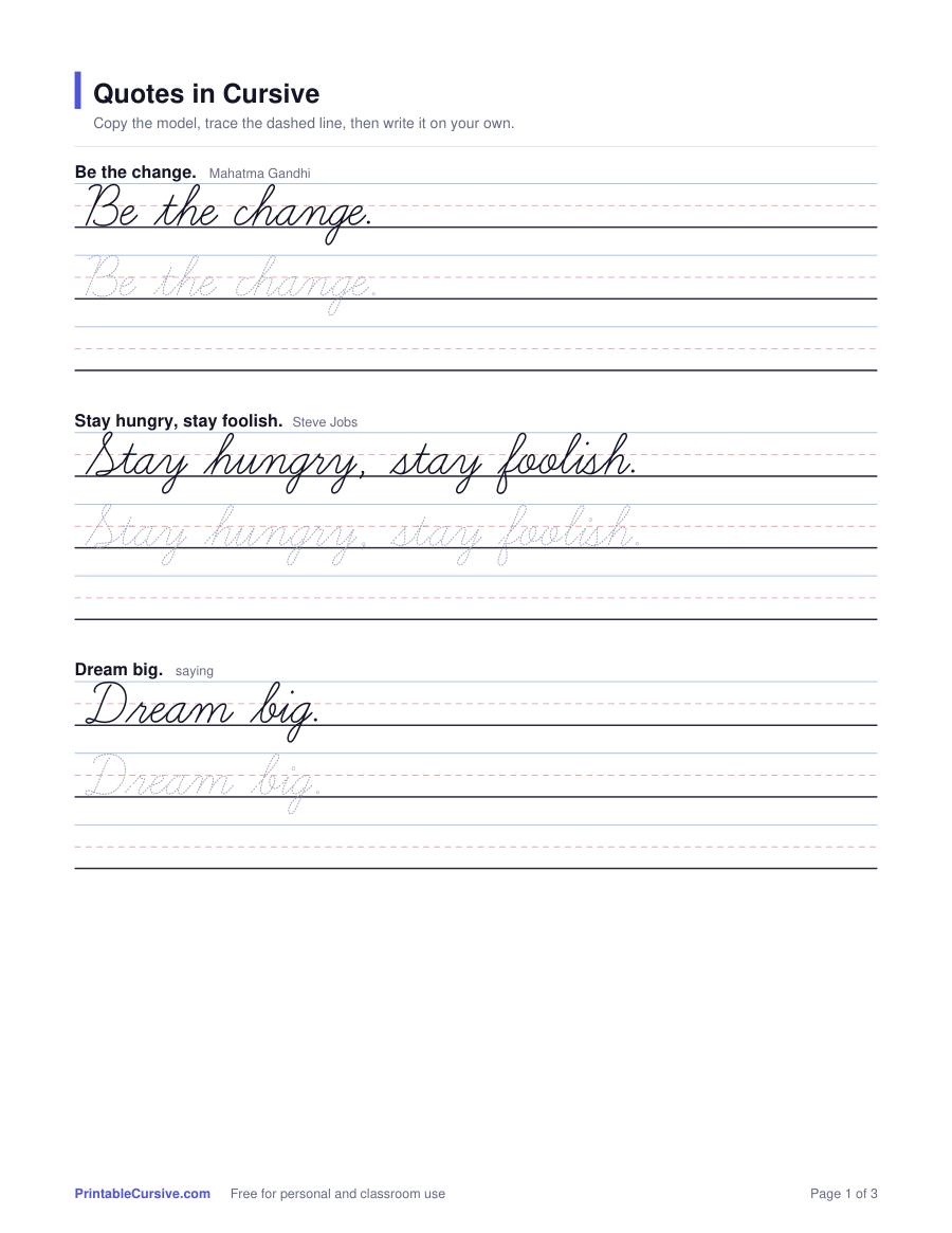 Preview of the Quotes in cursive worksheet