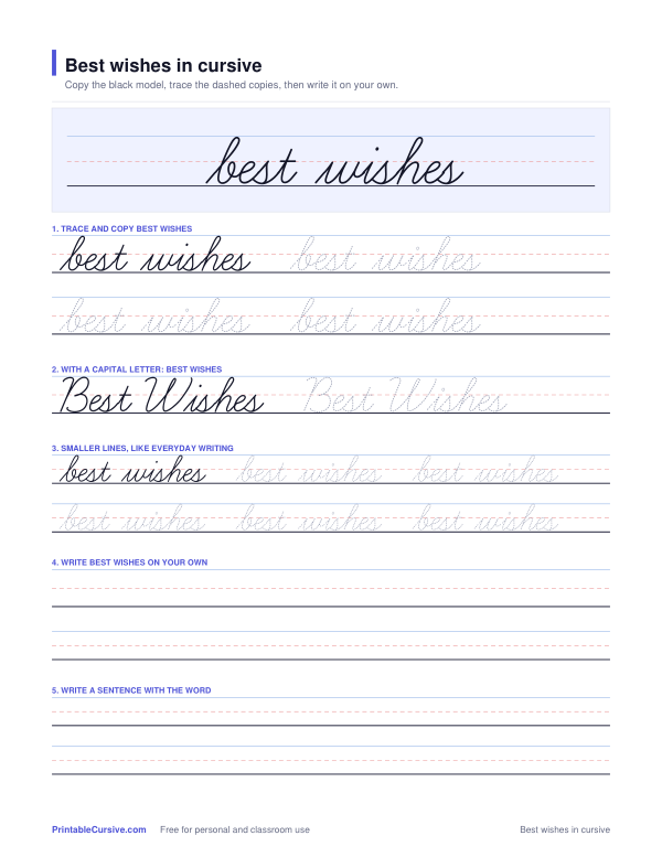 Preview of the Best wishes in cursive practice sheet worksheet