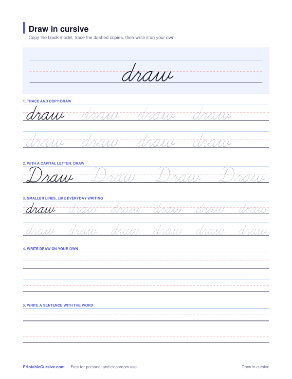 Preview of the Draw in cursive practice sheet worksheet