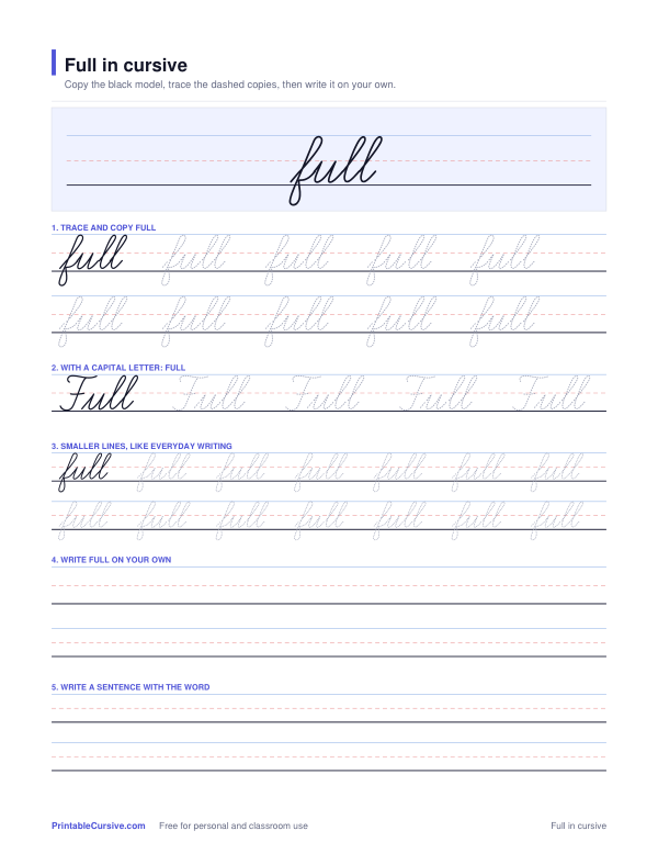 Preview of the Full in cursive practice sheet worksheet