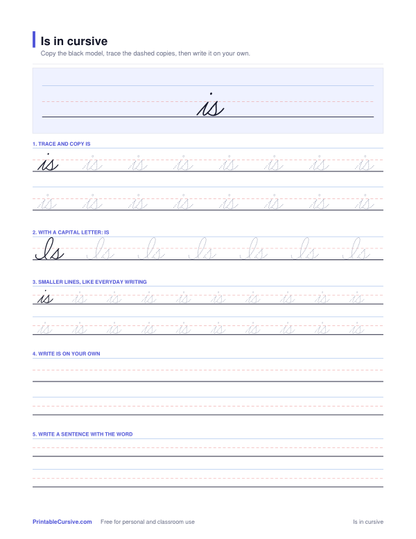 Preview of the Is in cursive practice sheet worksheet