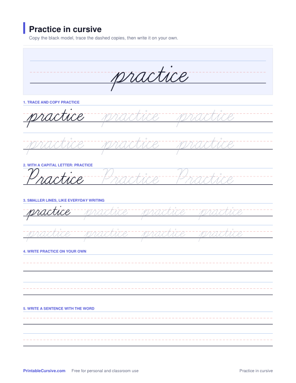 Preview of the Practice in cursive practice sheet worksheet