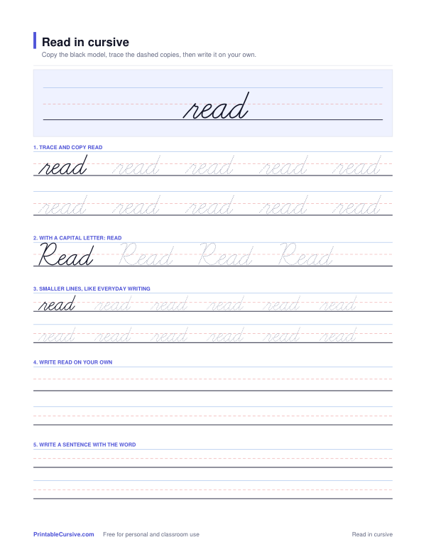 Preview of the Read in cursive practice sheet worksheet