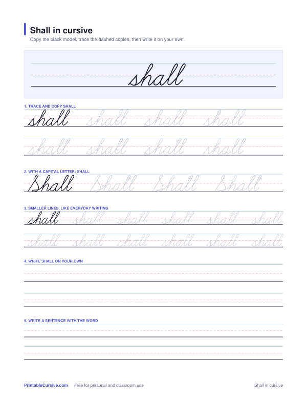 Preview of the Shall in cursive practice sheet worksheet