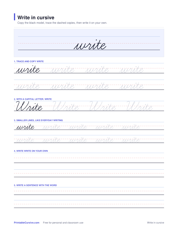 Preview of the Write in cursive practice sheet worksheet